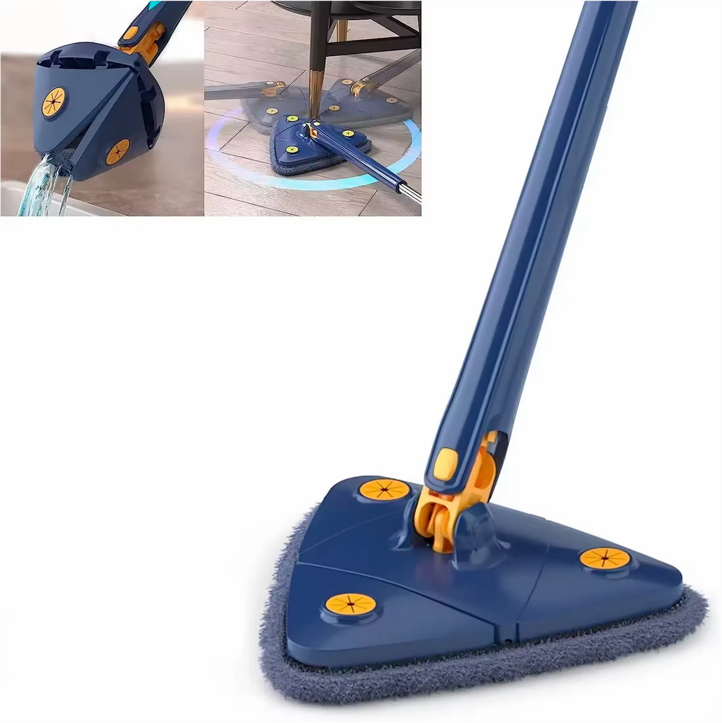 Fregona triangular ajustable de 360 grados para limpieza de ventanas, mopa de microfibra con mango de 1,3 m, limpiaparabrisas de vidrio autoescurrido, Kit de limpieza de ventanas de pared.