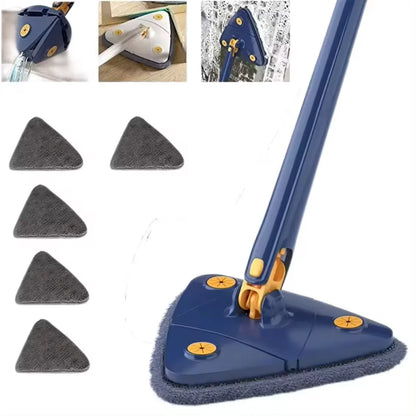 Fregona triangular ajustable de 360 grados para limpieza de ventanas, mopa de microfibra con mango de 1,3 m, limpiaparabrisas de vidrio autoescurrido, Kit de limpieza de ventanas de pared.
