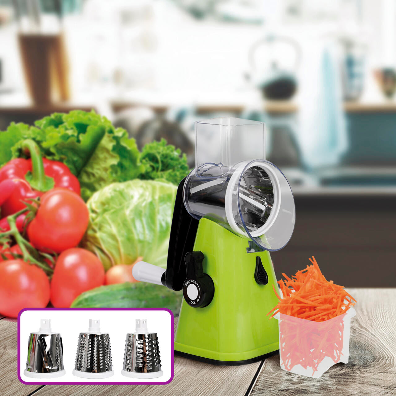 Cortador Rebanador Profesional Manual De Verduras cON 3 Cuchillas Intercambiables