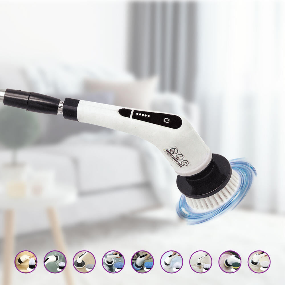 Cepillo de limpieza eléctrico giratorio con 9 cabezales para baño, cocina y coche